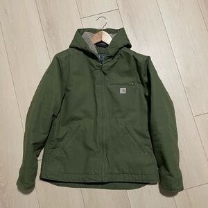 Carhartt Moss Green Sherpa Lined Hooded Work Jacket